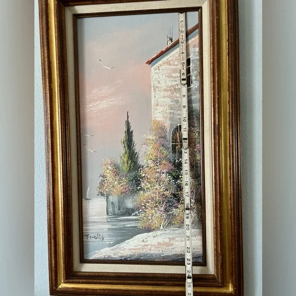 Vtg Oceanside Villa Pastel Floral Oil Painting On Canvas Signed Wood Frame - Picture 7 of 8